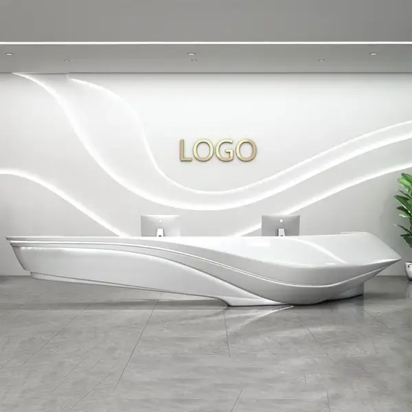 Company Exhibition Hall Painted Front Desk Hotel Curved Reception bar Beauty Salon Fashion Counter Display Cabinet Customization